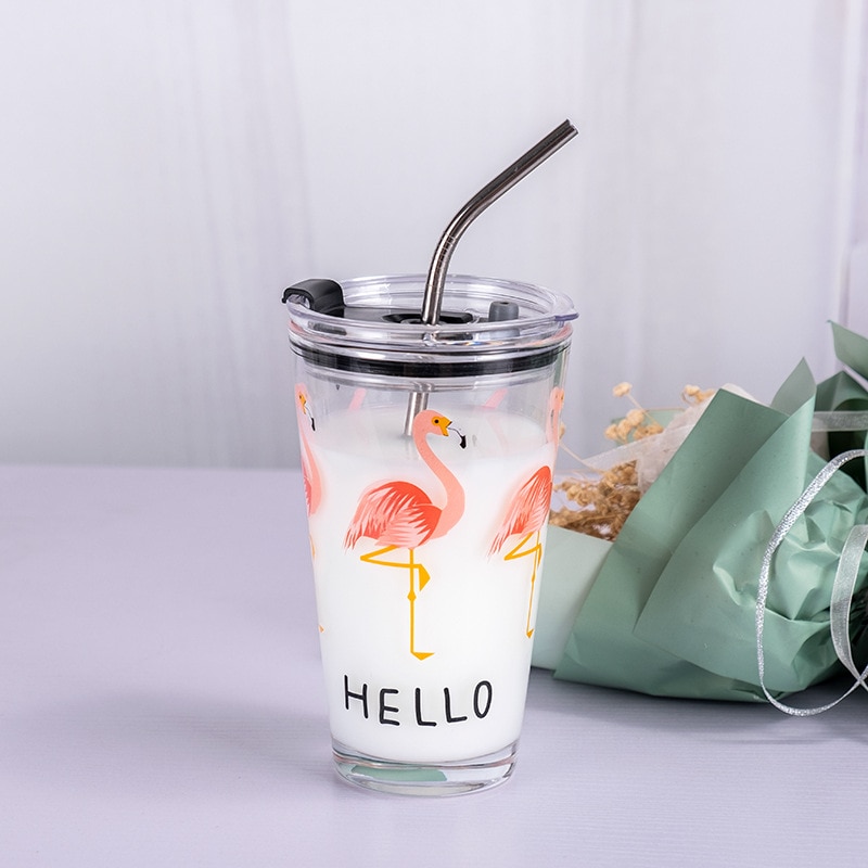 450ml glass kopp tegneserie frokost drikke vann sippy kopp glass med lokk vannkopp netto rød søt melk juice kopper