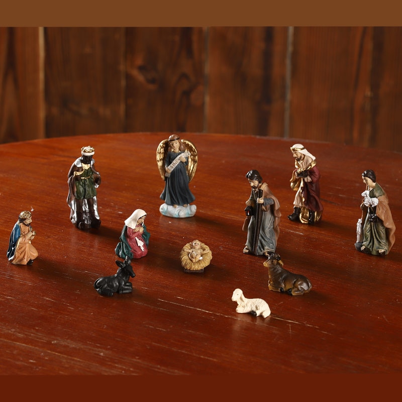 Manger Nativity Scene Set Baby Jesus Figurines Resin Stutas Small Size Christian Religious Desktop Home Decorative