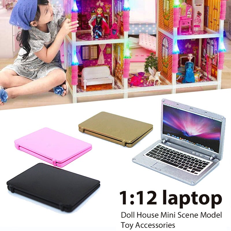 1:12 Mini Laptop Toy Dollhouse SceneBaby Kids Learning Machine Kid Laptop Toy Early Interactive Machine Alphabet Pronunciation