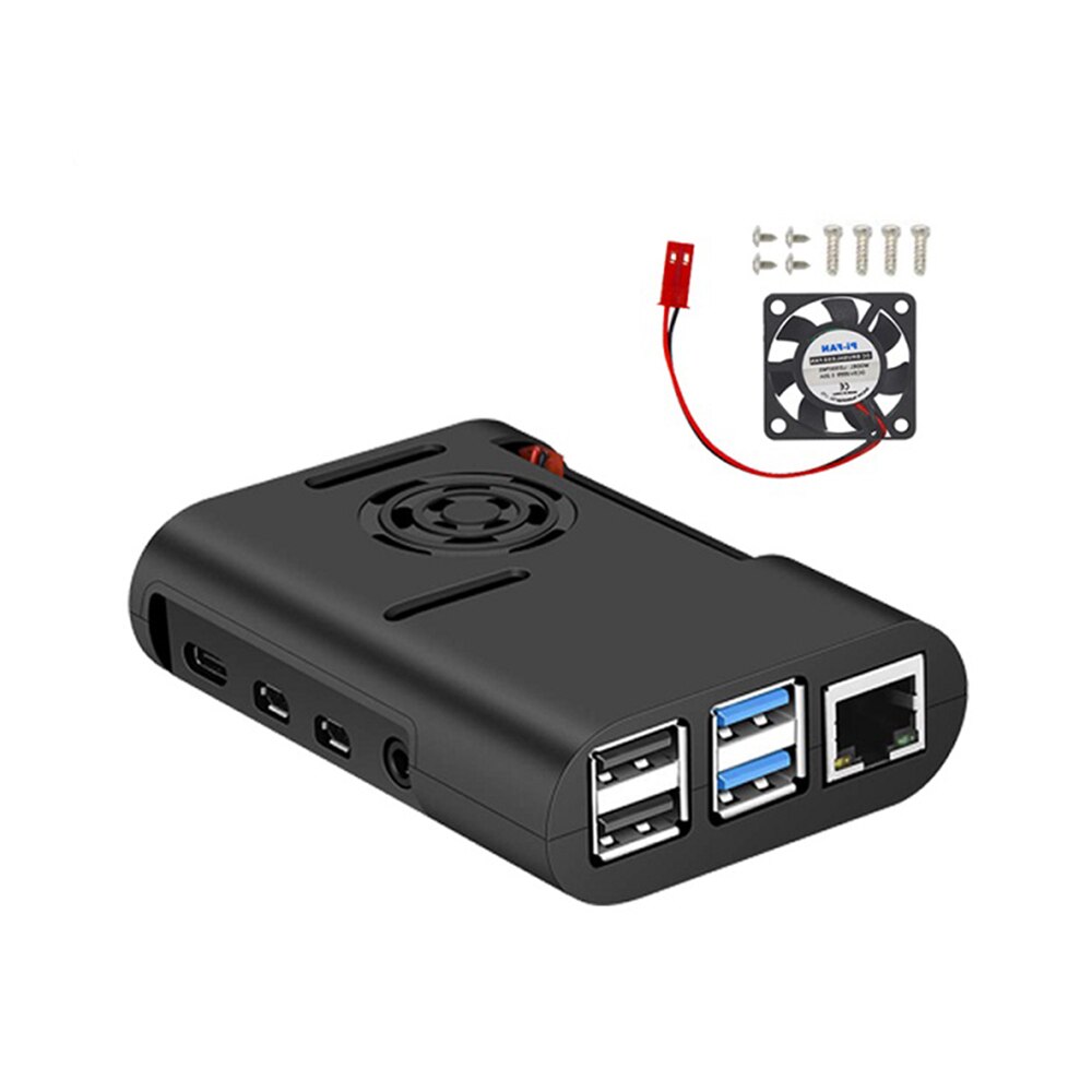 S ROBOT Raspberry Pi 4 ABS housing black plastic box housing with cooling fan cooler for Raspberry Pi 4 Model B Pi 4B RPI158: kit 1