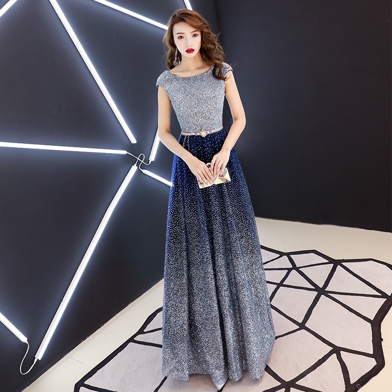 Langes, Blau Schwarzes Abendkleid, Festkleid Grösse S / M (Gebraucht