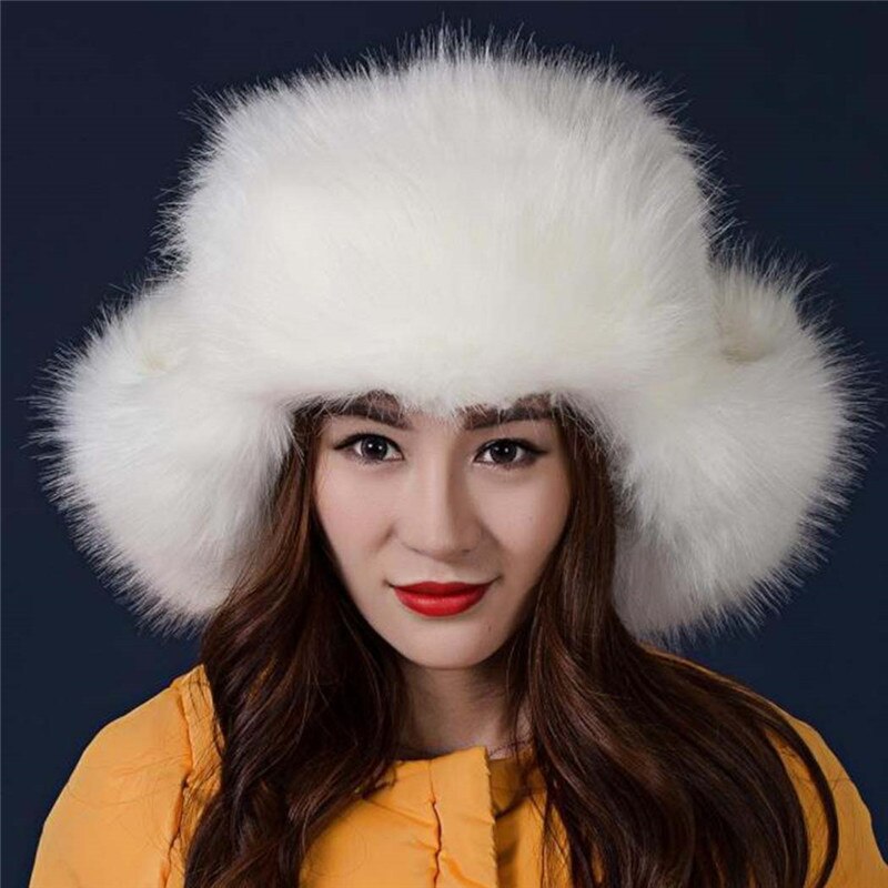 Sombreros de estilo cosaco ruso para mujer, gorros de piel sintética, cálidos, de invierno, con protección para las orejas, color negro, 027
