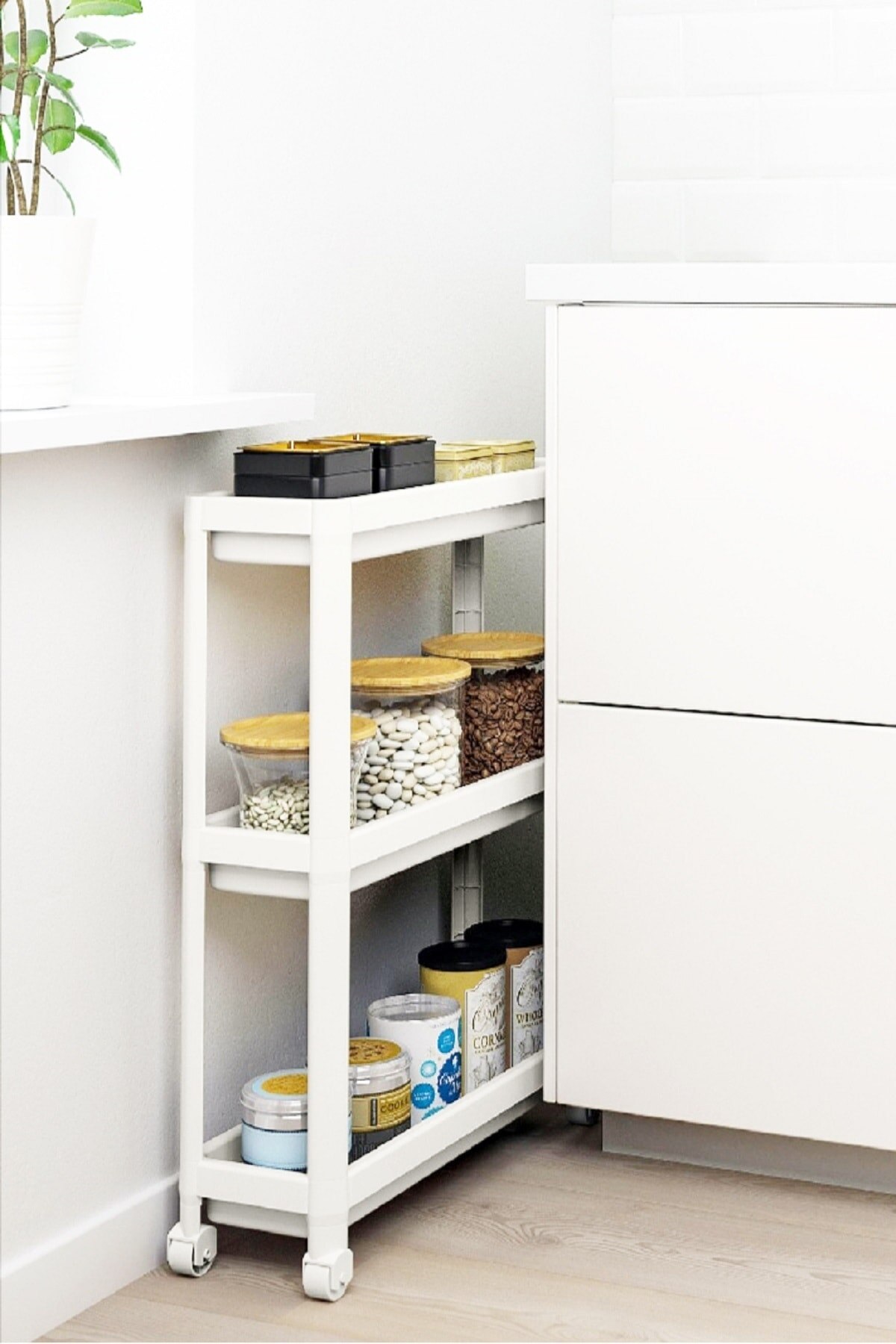 Vesken – étagère à roulettes à 3 niveaux, blanche et noire, pour salle de bain, cuisine, Table de service, organisateur de meubles, d&#39;accessoires