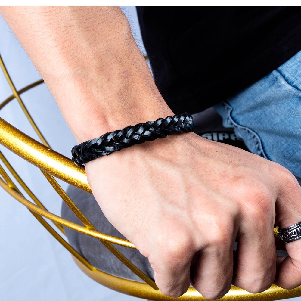EyeYoYo 210mm sans fil tissage cuir corde Bracelet