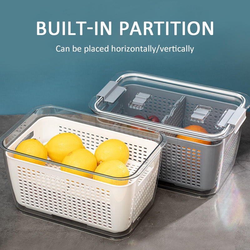 1pcs Fresh Produce Storage Containers Fridge Drip Basket Produce Saver Refrigerator Storage Basket Set Fresh Vegetable Fruit