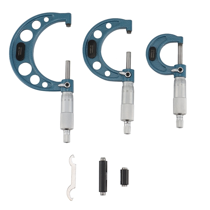 Retail 3Pcs Micrometer Set Bearing Steel High Accuracy Outside Diameter Wrench Measurement Tool 0 -75Mm Measurement Tool: Default Title