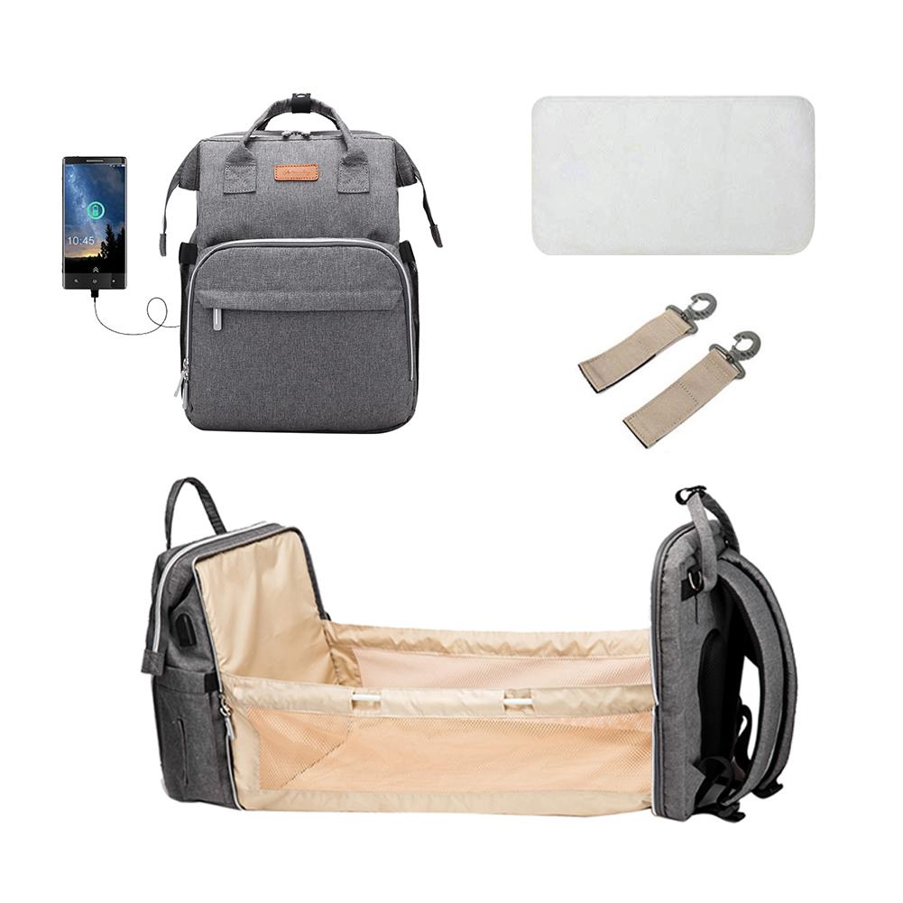 Baby Care Nappy Bag Moms Baby Bag Maternity Diaper Bag Backpack Waterproof Maternity Diaper Backpack With USB Changing Pad: Gray
