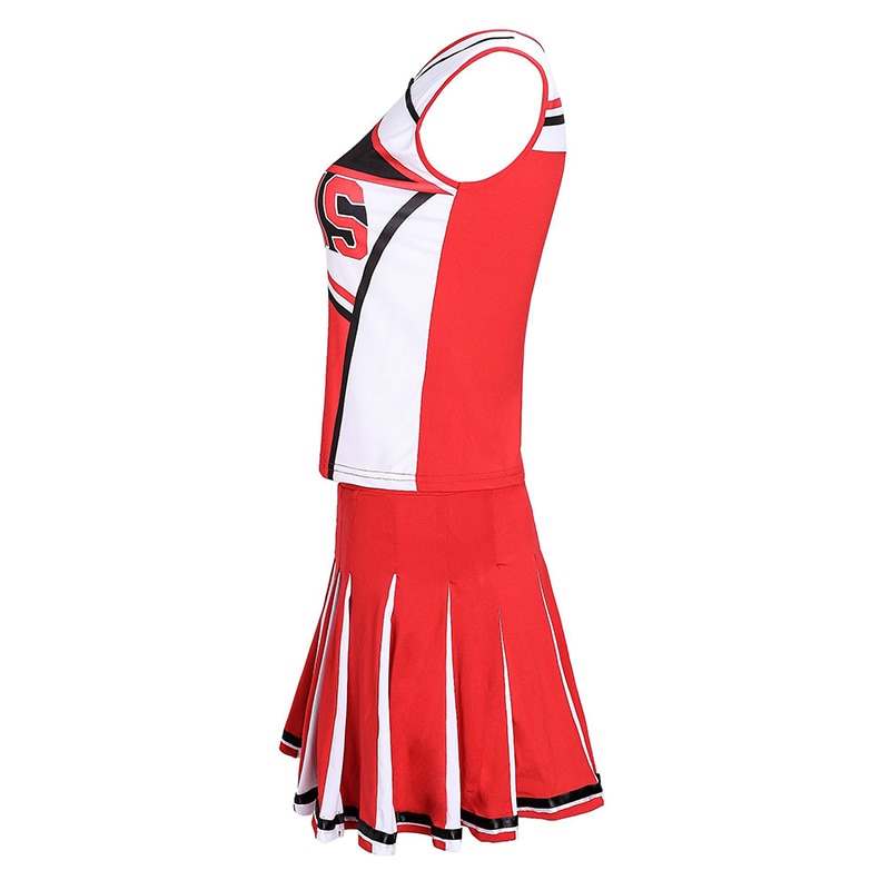 Robe de pom-pom Girl rouge fille de lycée Cheerleading uniforme de sport Leader de la joie robe de réservoir hauts + jupes uniforme de danse