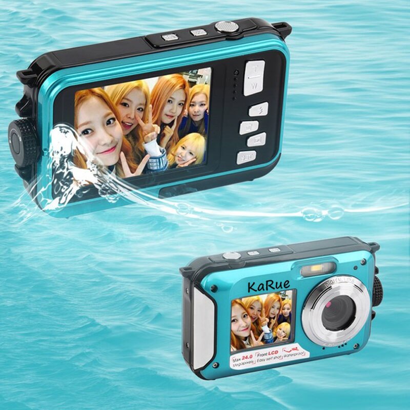 KaRue Digital Camera Waterproof Cam 2.7 inch TFT 24MP Max 1080P Double Screen 16x Digital Zoom Camcorder LCD Video Light Camera