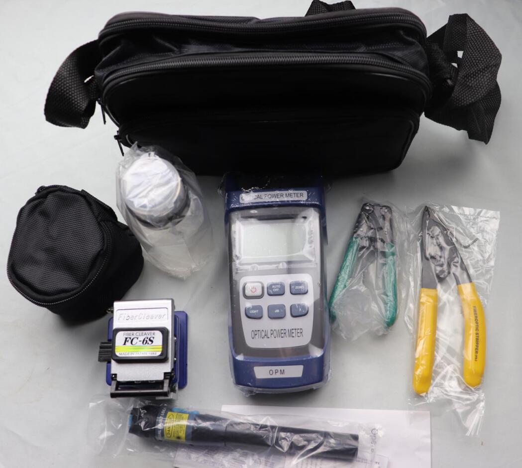 Fiber Optik FTTH Werkzeug Bausatz mit FC-6S Fiber Spalter und Optische Energie Meter 10km Visuellen Fehler Lokalisierer Draht Stripper CFS-2