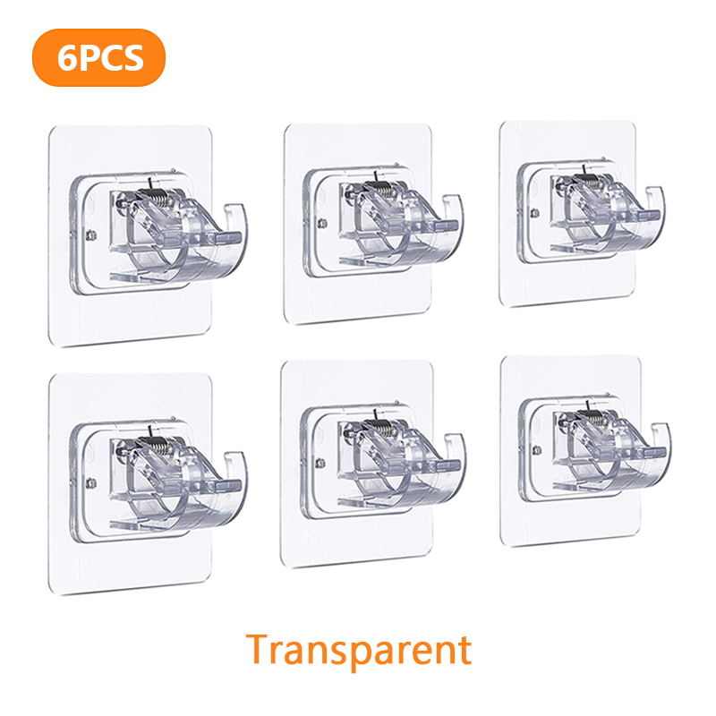 2/4/6Pcs Zelfklevende Verstelbare Gordijn Staaf Houder Klem Haken Staaf Beugel Vaste Opknoping Clips opbergrek Home Organisatie: 6PC Transparent