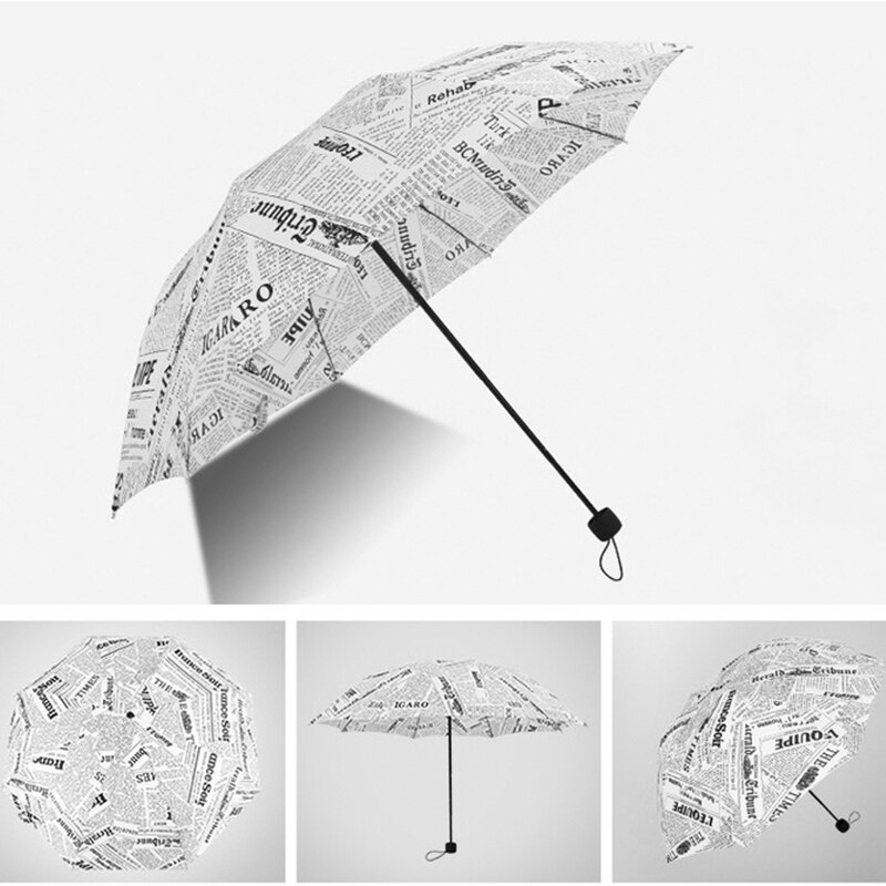 British Wind Black And White Newspaper Umbrella Folding Automatic Umbrella Anti-Uv Sun/Rain Umbrella Parasol-White