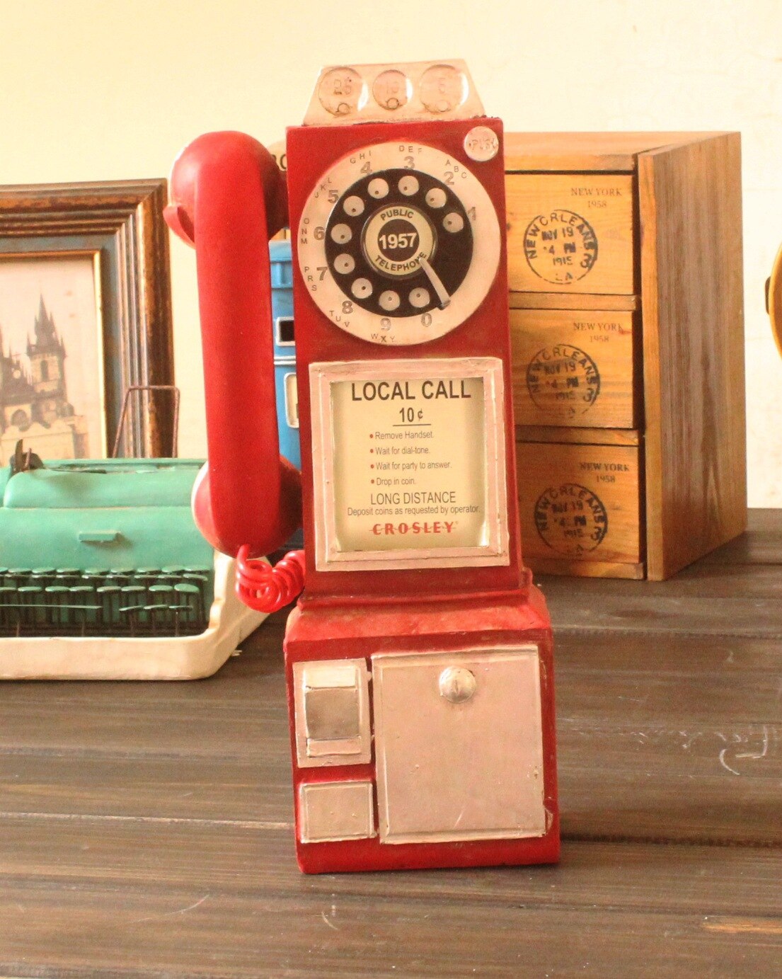 Loft amerikansk vintage væghængende telefonmodel, stueindretning, kaffebardekorationer boligindretning: E