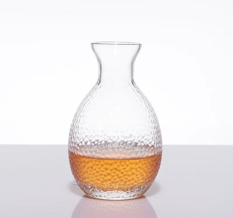Japanese Style Glass Sake Bottle Wine Glass Set Transparent Hammer Pattern White Wine Glass Small Sake Cup Shochu Bottle: Gold Pot
