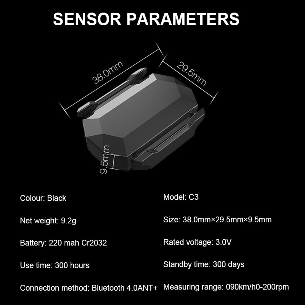 Cycling Speed or Cadence Sensor Waterproof Bike Speed Cadence Sensor ANT+ and Bluetooth 4.0 Wireless Bicycle RPM Sensor Computer