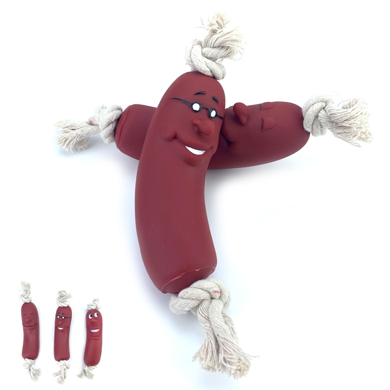 Expression Pet Dog Toy Red Sausage Cute Smiley face Healthy Latex Dogs Bite Cotton Rope Toy For Small Medium Puppy Pet Supplies