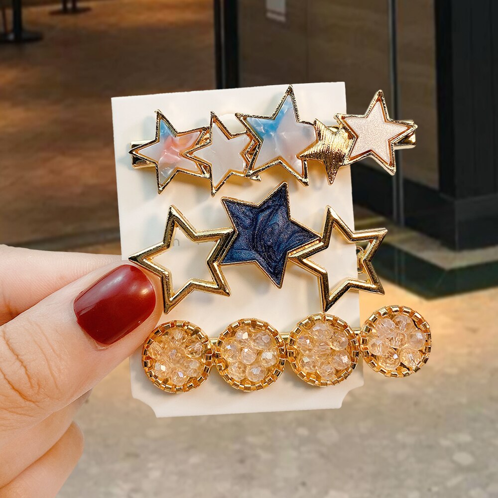 1 ensemble Macaron cristal strass pince à cheveux étoile amour forme Barrettes épingles à cheveux géométrique cheveux accessoires: 7