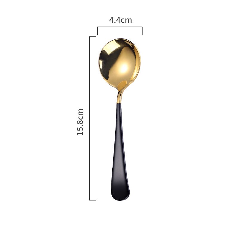 1pc Stainless Steel Round Head Spoon Long Handle Coffee Ice Cream Desserts Spoons Beautiful Tableware Housewares Kitchen: Black Gold