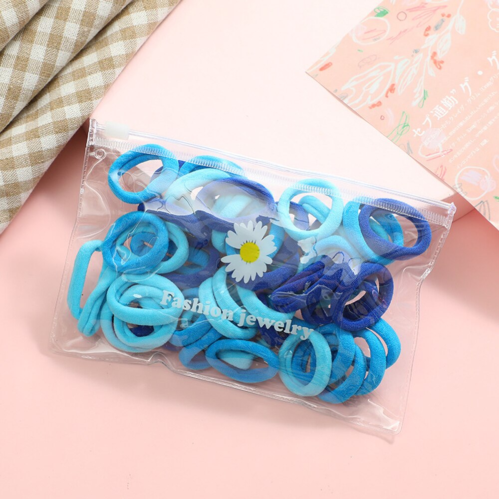 50 st/set baby flickor färgglada nylon små elastiska hårband barn hästsvanshållare gummiband pannband barn håraccessoarer: Blå