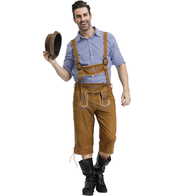 Tysk oktoberfest kostume herrer bayerske lederhosen beer guy fancy dress outfit with hat