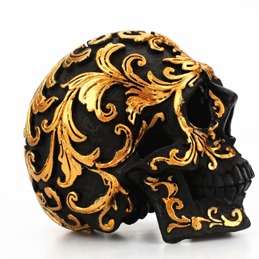 1Pc Skull Ornament Creatieve Gouden Bloem Hars Kleine Maat Funny Desktop Ornament Schedel Hoofd Ornament Skelet Decoratie