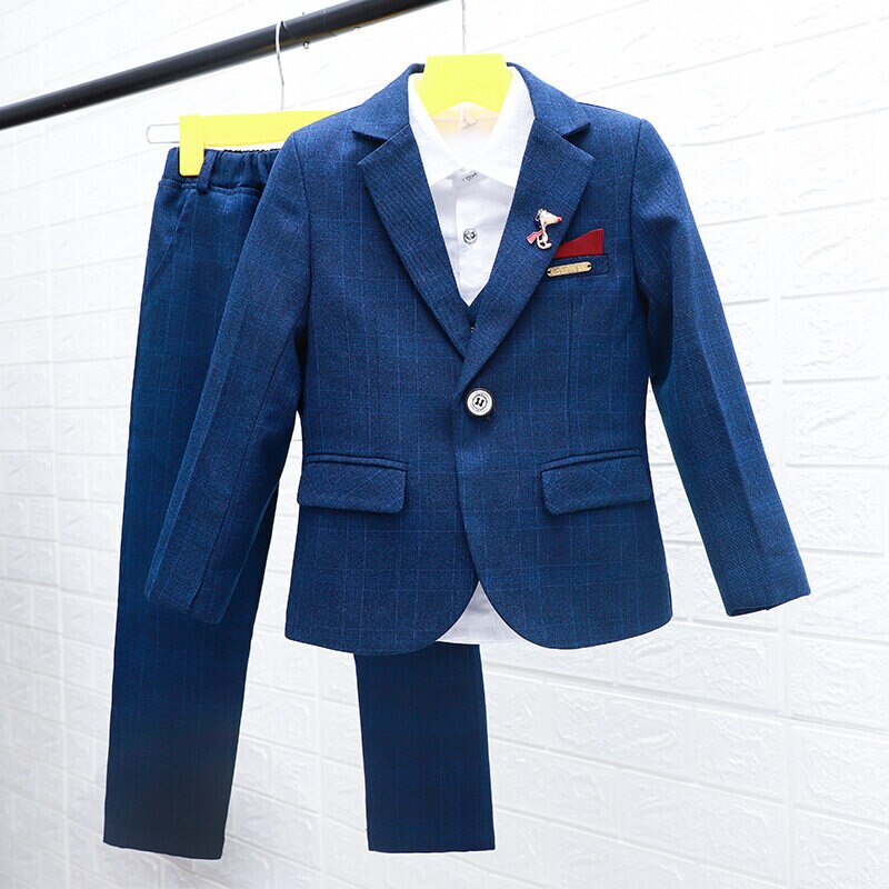 Conjunto de esmoquin para niños pequeños, ropa Formal para de cumpleaños, boda, Blazer, camisa, chaleco, pantalones, traje de caballero, 6 piezas