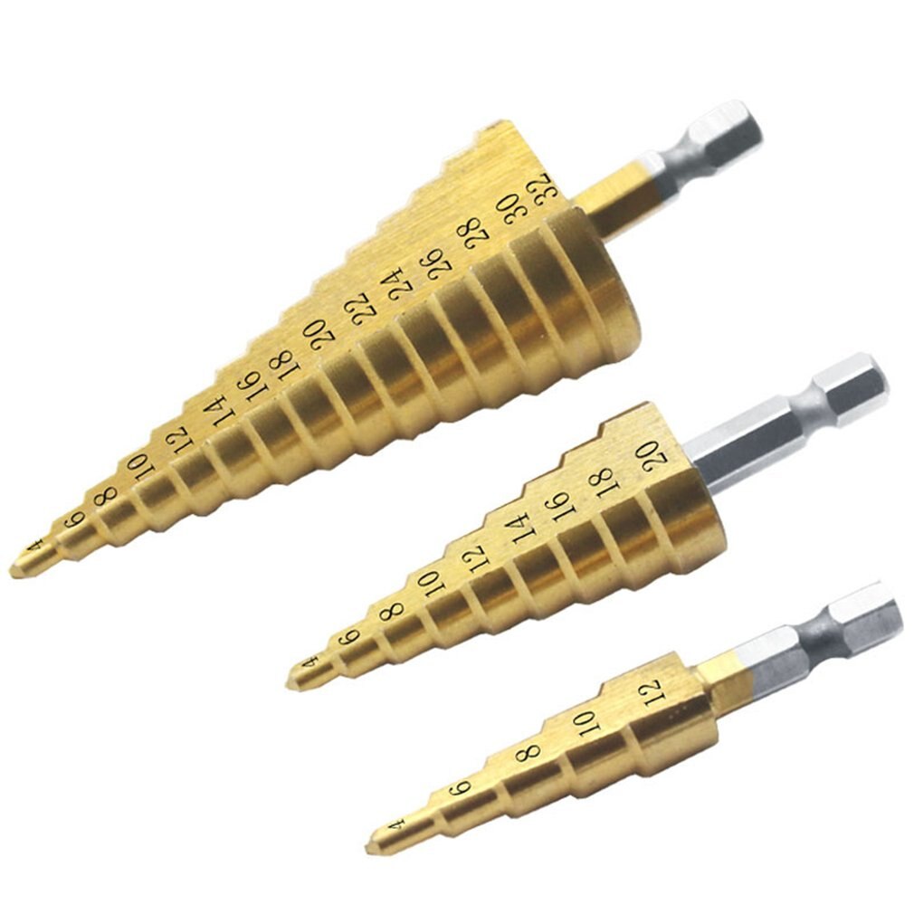Hss Titanium Coated Stap Boor Set Hex Shank Stap Cone Boren Bit Voor Metaal Hout Boorgat Snijgereedschap