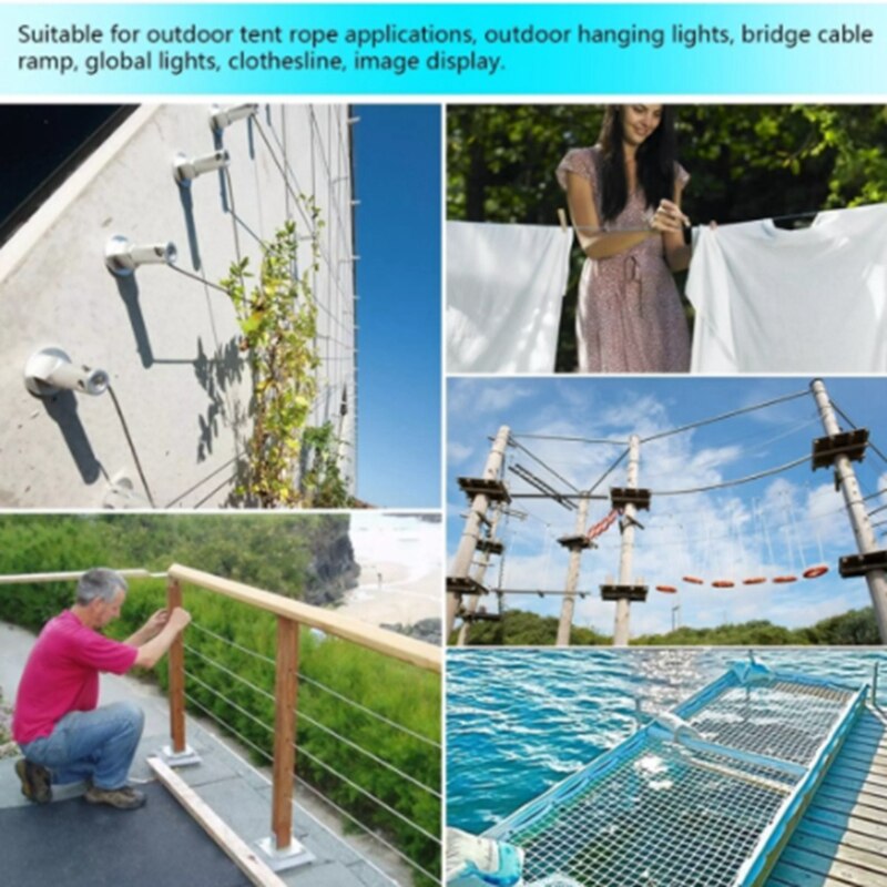 Cable de cuerda de acero inoxidable, Tensor para instalación de tienda, luces, Kit de suspensión, 30M