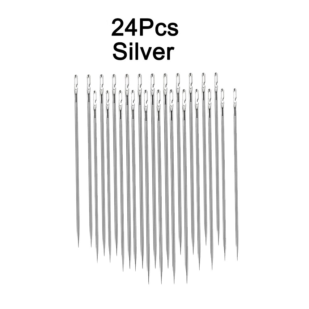 Juego de agujas ciegas para ancianos, accesorios de costura para el hogar, Agujero lateral, auto roscado, 12/24 piezas: 24 PCS Silver
