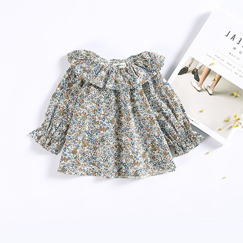 Toddler piger toppe børn tee shirt forår sommer børn bluse til piger tøj blomst print baby outwear ting: Blå / 18m