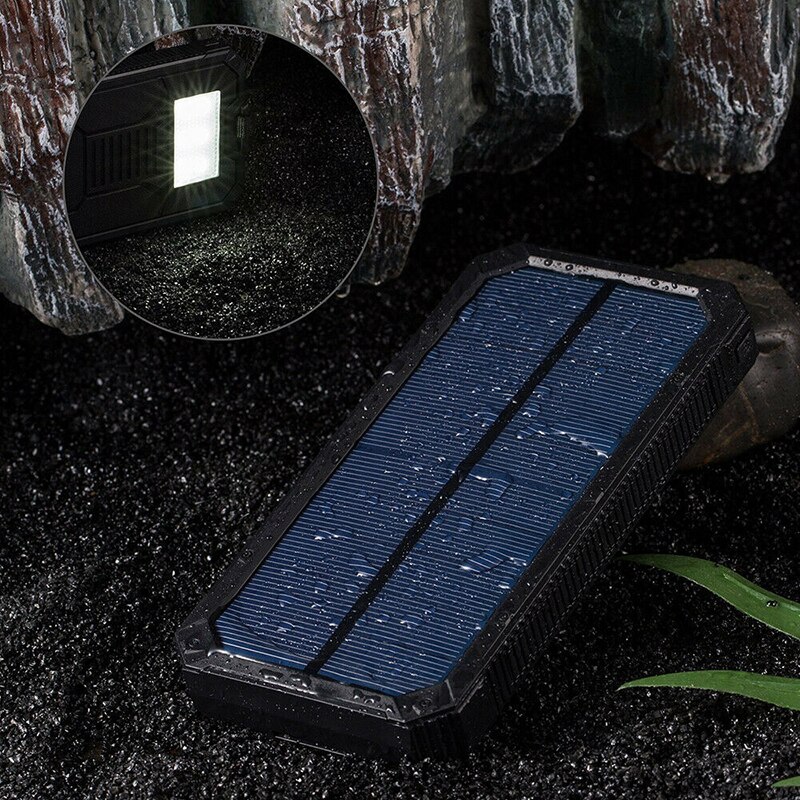 Zonne-energie Bank Waterdichte Case Kits Dual Usb Solar Battery Charger Externe Box Zaklamp Mini Powerbank Voor Smartphone: Black