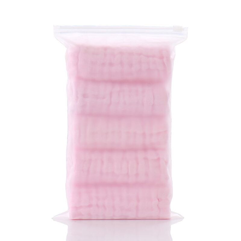 5 unids/lote de pañuelo para bebé, toalla cuadrada para la cara, muselina, toalla para cara infantil, paño de limpieza 24BE: Rosa