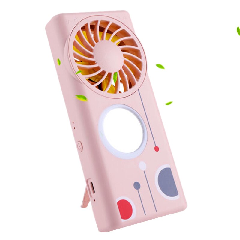 USB Handheld Beauty Fan with Mirror Fill-In Light Portable Battery for Summer Outdoor Travel Office Desktop Decoration