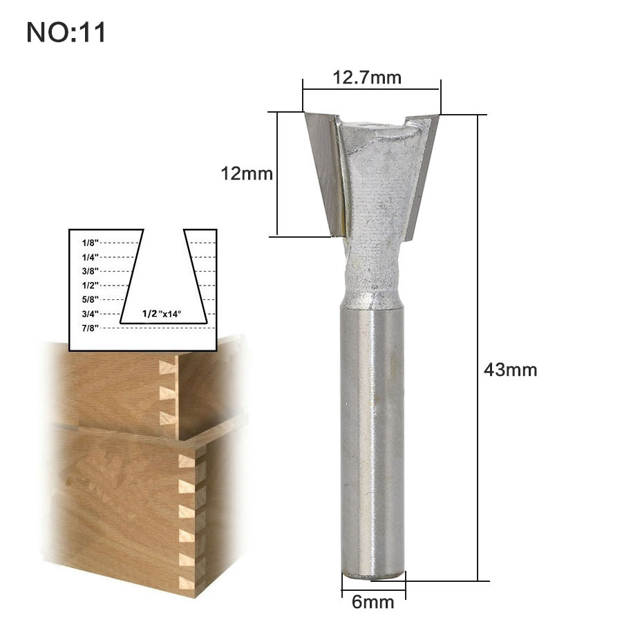 1 stk/sæt rundbor med leje 6mm skaft svalehalefræser bit fræser træbearbejdning: No11