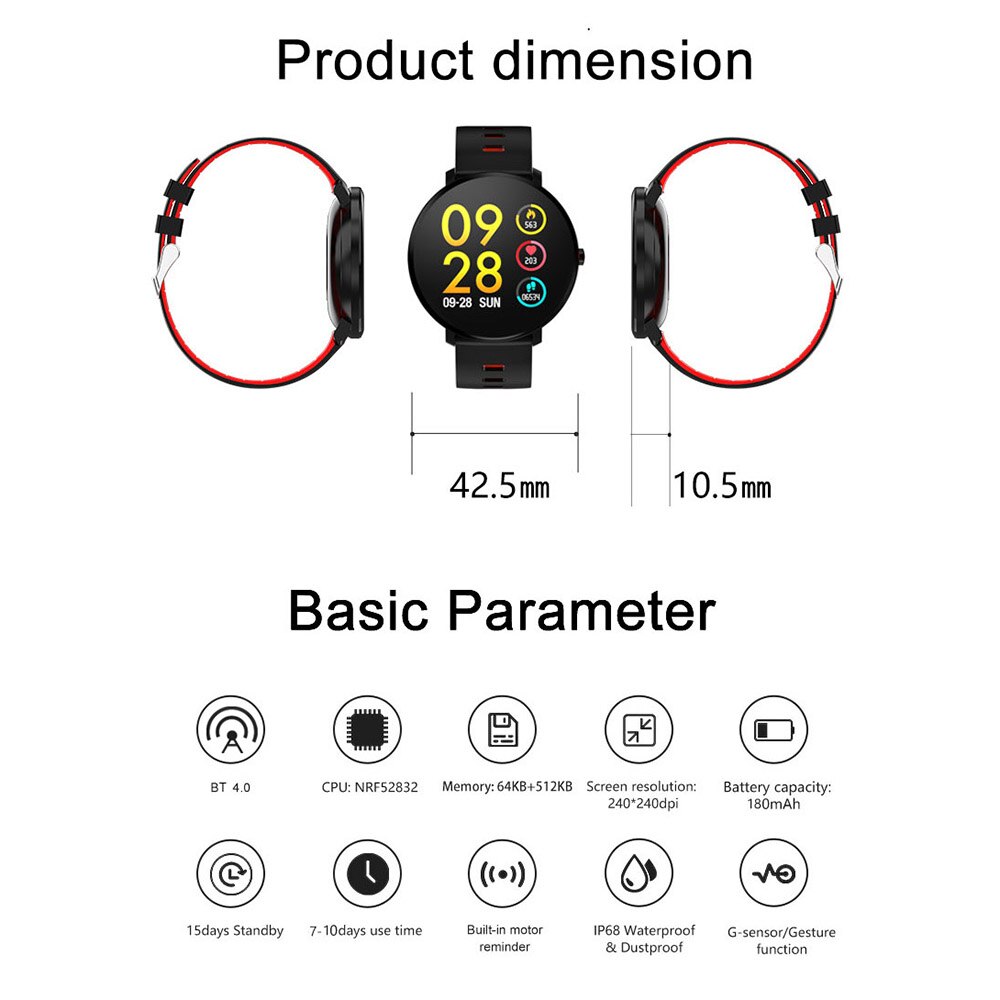 SENBONO K9 Smart Uhr Männer 1,30 "IP68 Wasserdichte Bluetooth 4,0 Fitness Armband Tracker Pedometer Herz Rate Monitor Smartwatch