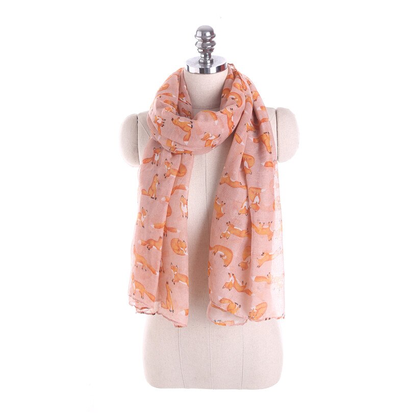 YGYEEG Women Fox Scarf Voile Girl Long Cute Fox Print Scarf Wraps Shawl Soft Scarves Female Cute Tippet Foulard Cachecol Shawl: Pink Small pattern