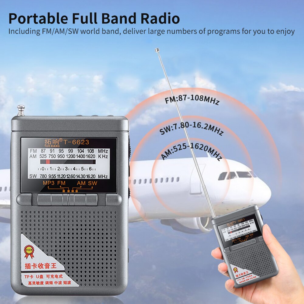 Täysikaistainen radiovastaanotin fm/am/sw maailmankaista lcd-näytöllä kannettava radio taskuradio miniradio solkivastaanottimella
