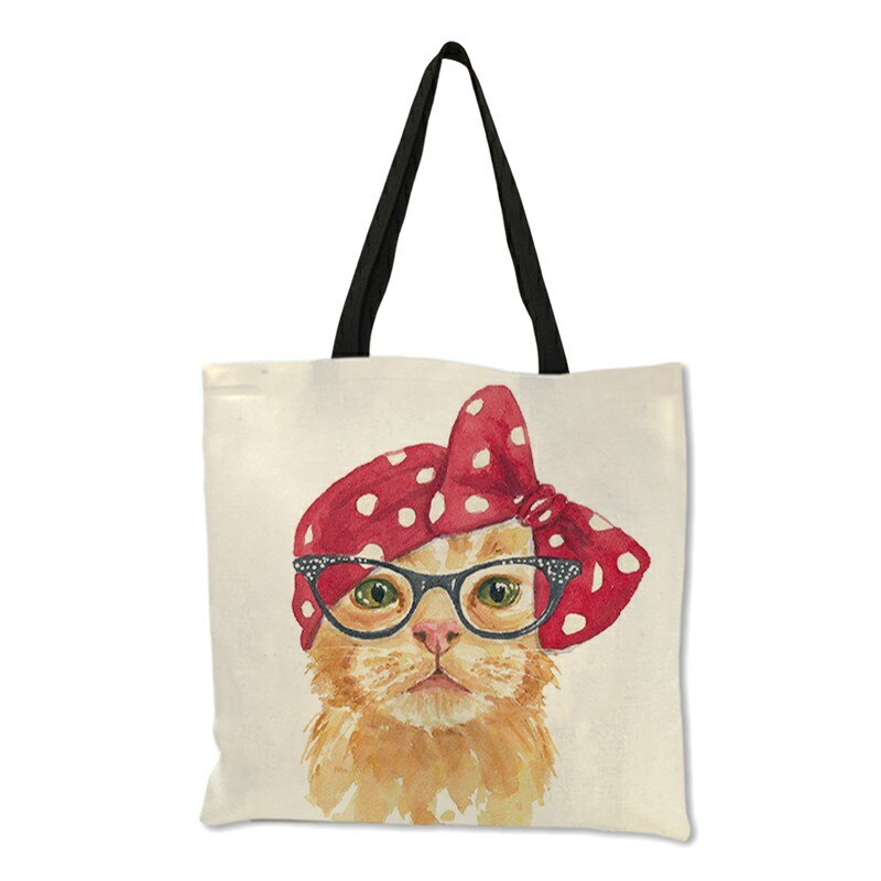 Cute Cat Print Reusable Shopping Bag Women Bags Summer Tote Bag Traveling School Bags B06034