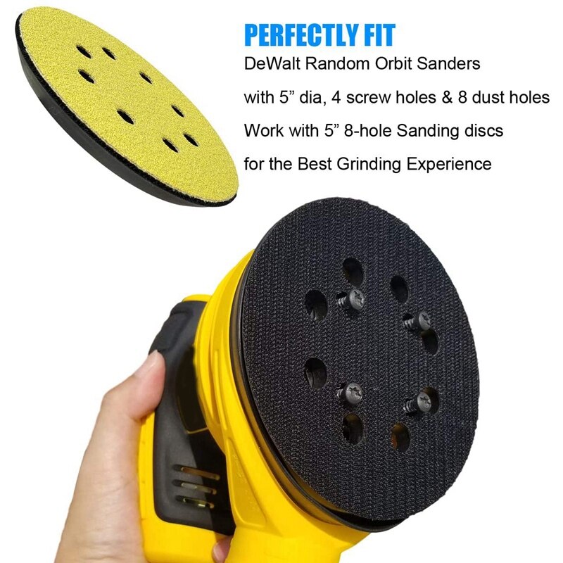 5- tommers slipemaskin med krok og løkke med metallunderlag til dewalt løp-slipemaskin - kompatibel med modell dwe 6421,2- pakning