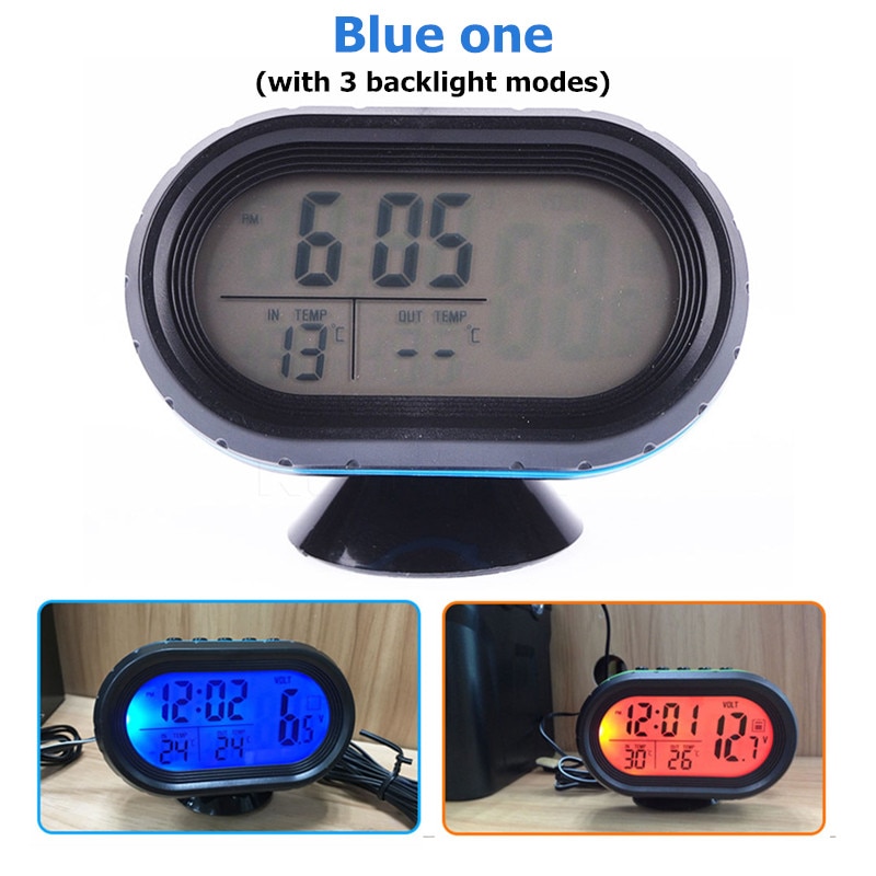 Sikeo Auto Thermometer Digitale Klok DC12-24V Automobiel Klok LED Verlichte Auto Dual Temperatuur Gauge Voltmeter Voltage Tester