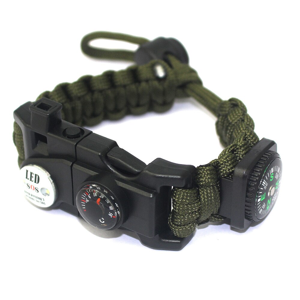 Pulsera de soga de supervivencia LED multifunción para hombre, luz de señal de emergencia multifuncional, silbato deportivo: black