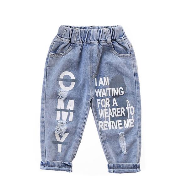 broken hole kids jeans for girls Boys Spring Autumn jeans for girls Casual Loose Ripped Jeans children jeans size:90-130: 5T--height 120cm