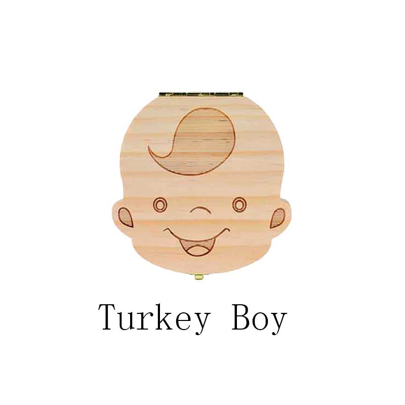 Baby Tand Doos Spaans/Engels/Nederlands/Russisch/Frans/Italiaans Houten Melk Tanden Organizer Opslag Jongens meisjes Baby Souvenirs: turkey boy