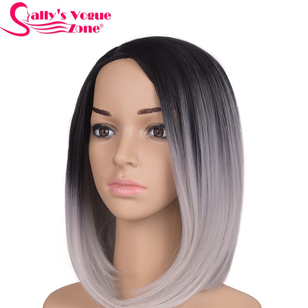 Sallyhair 12 inch japanse synthetische pruik met hoge temperatuur vezel, korte zwarte bob voor vrouwen: Zilvergrijs