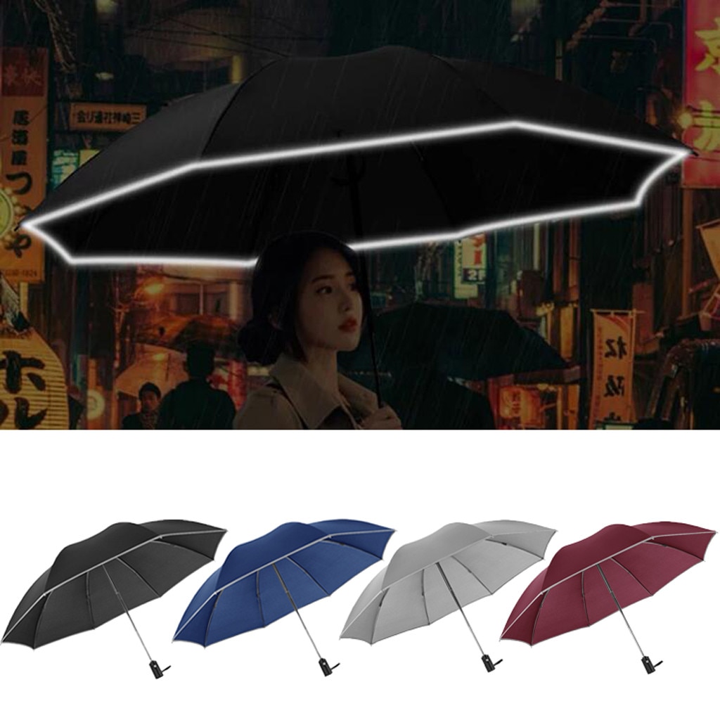 Automatische Paraplu Reverse Vouwen Business Paraplu Met Reflecterende Strips Paraplu Regen Voor Mannen Vrouwen Regenkleding *