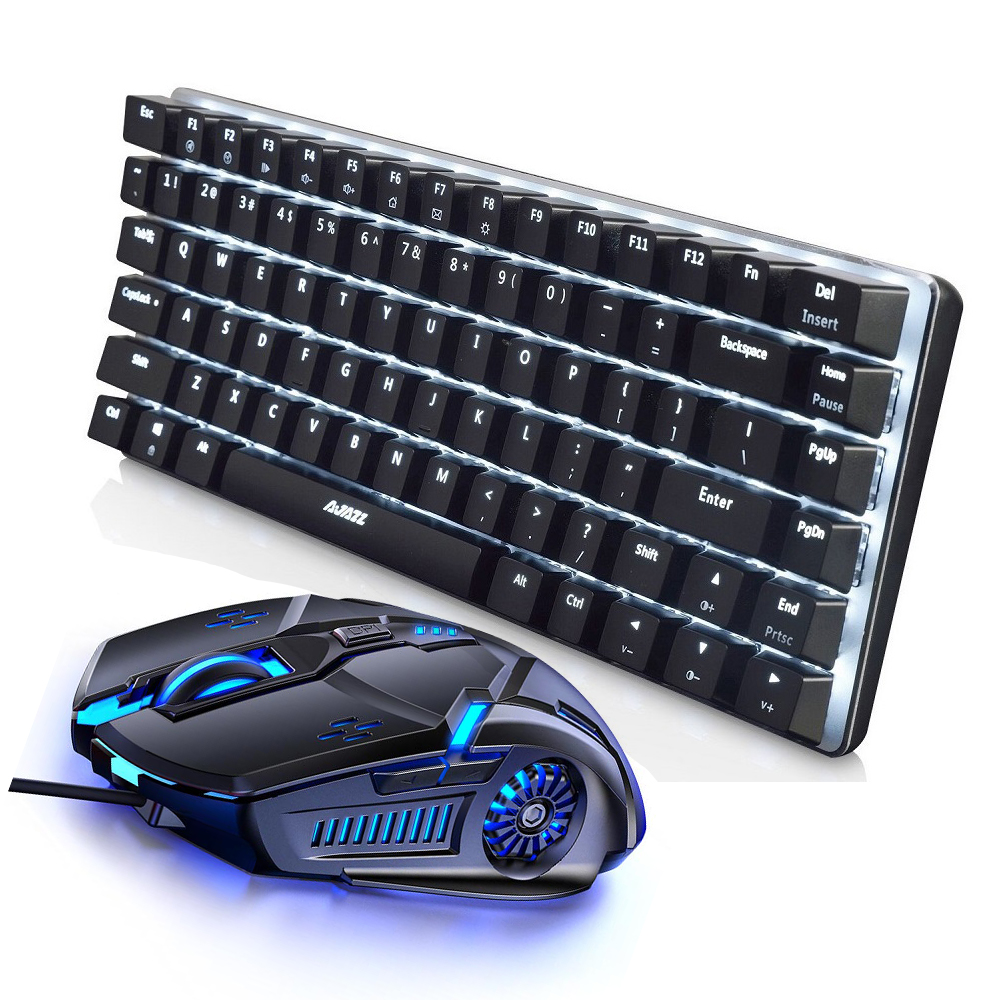 2 In 1 Combo Ajazz AK33 82 Keys Gaming Mechanical Keyboard Blue Switch Wired Keyboard and RGB Mouse G5 for Desktop PC Gamer Mice: 2 in 1 Black