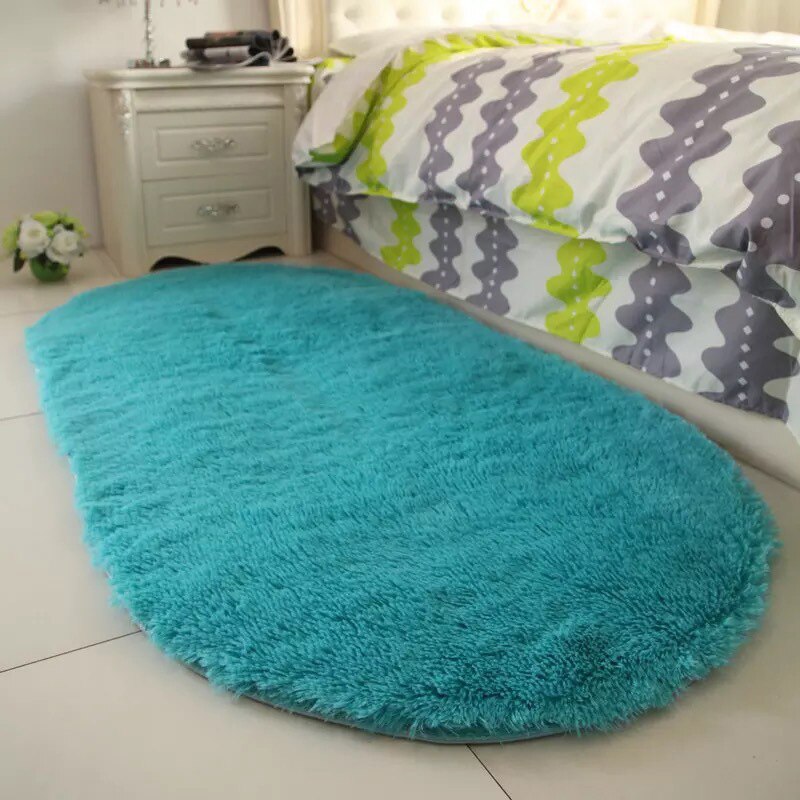 Ensfarget ovale vaskbare gulvmatter til hjemmet stue teppe soverom seng foran teppe salongbord teppe 40 x 60cm h99f: Kongeblå