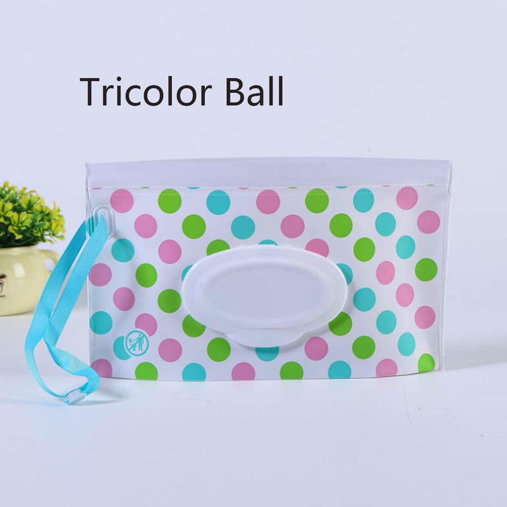 Lätt att bära snäpprem portabel baby våtservetter box våtservetter behållare miljövänlig clamshell kosmetiska rengöringsservetter fodral: Tricolor boll