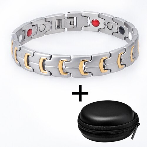 LITTLE FROG Charm Bracelet Men Magnetic FIR Healing Bracelets Bangles Homme Stainless Steel Silver Gold Accessories Link Chain: 10314 and box