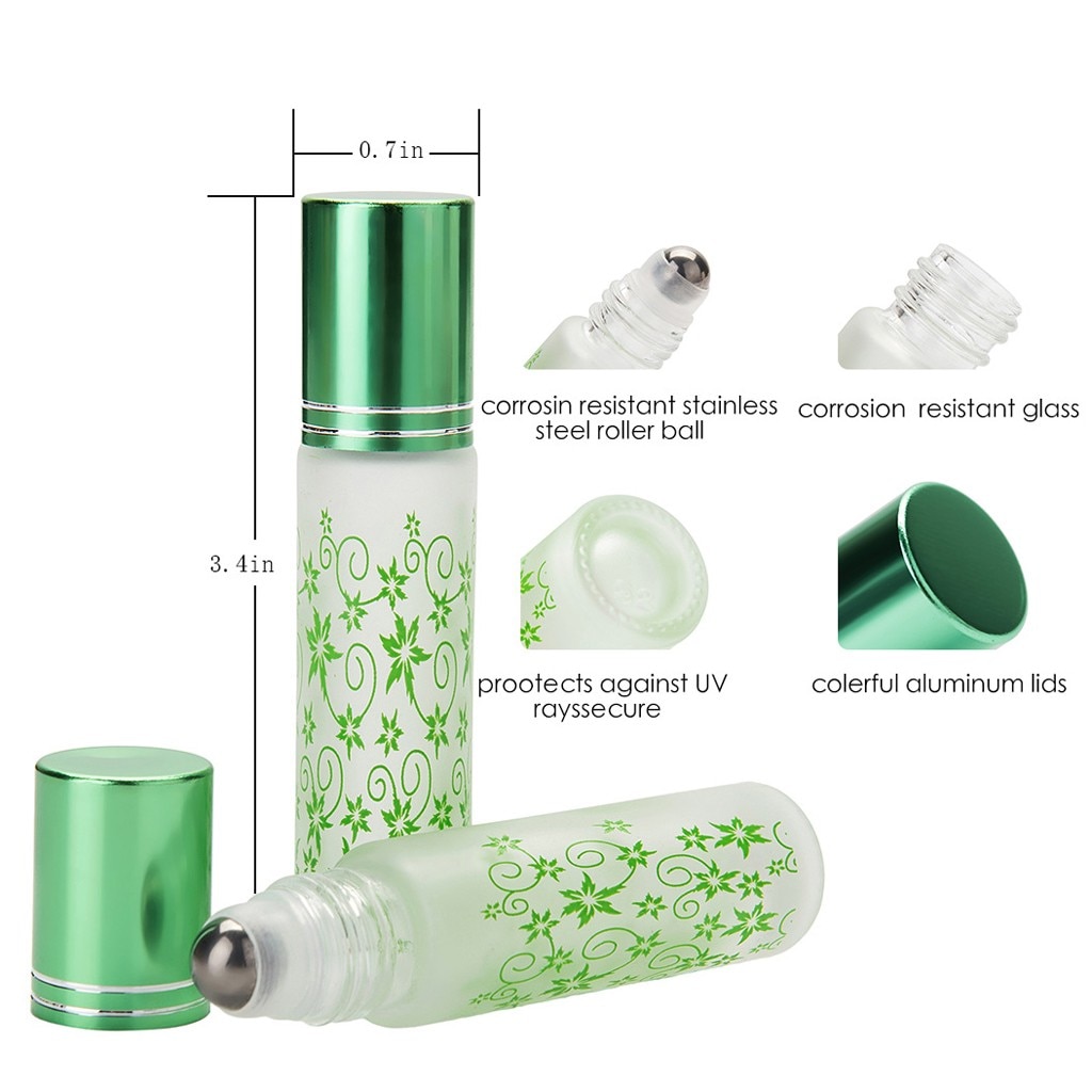 Botella de aceite esencial rellenable 6 uds 10ml botellas de vidrio Roll-on con botella de bola de rodillo contenedor vacío botella de Perfume de viaje